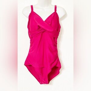 Cabana One Piece Hot Pink Criss Cross Front Ruching Panel Cover Size 16 Hot Mama